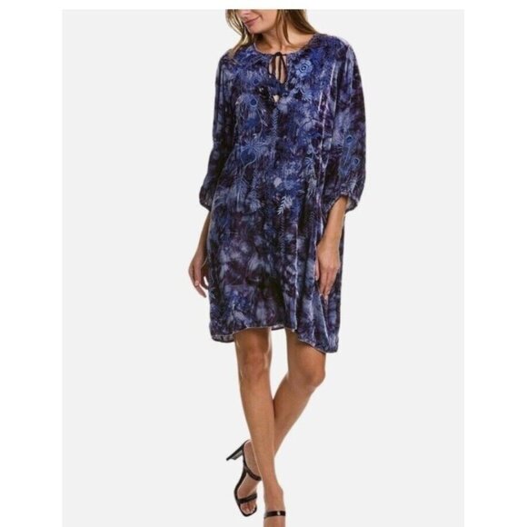 Johnny Was Azure Velvet Relaxed Dress Purple Embroidered Boho Womens Size 3X NEW - Picture 6 of 9